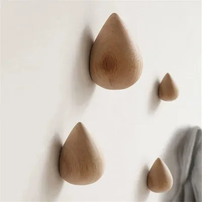 Wall Mounted Coat Hook Natural Wood Clothes Hanger Decorative Water Drop Design Wall Mounted Coat Hook Natural Wood Clothes Hanger Decorative Water Drop Design