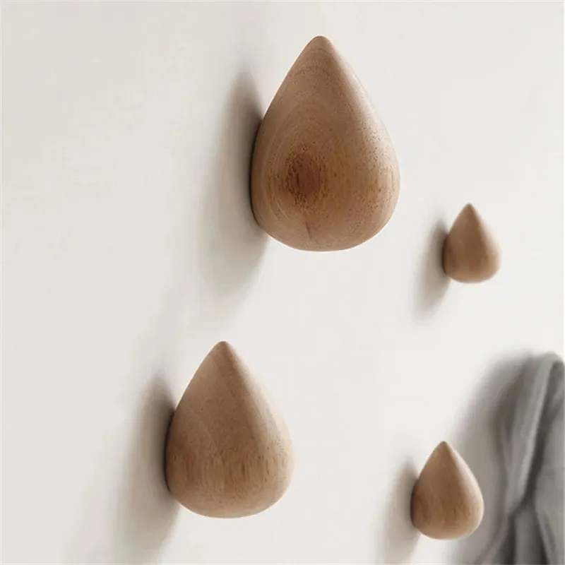 Wall Mounted Coat Hook Natural Wood Clothes Hanger Decorative Water Drop Design Wall Mounted Coat Hook Natural Wood Clothes Hanger Decorative Water Drop Design