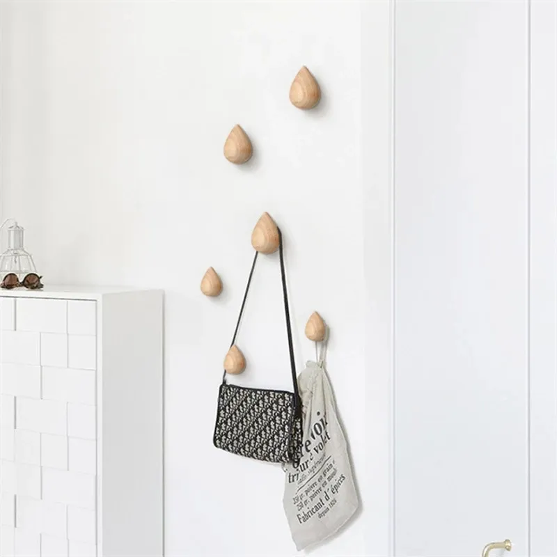Wall Mounted Coat Hook Natural Wood Clothes Hanger Decorative Water Drop Design Wall Mounted Coat Hook Natural Wood Clothes Hanger Decorative Water Drop Design