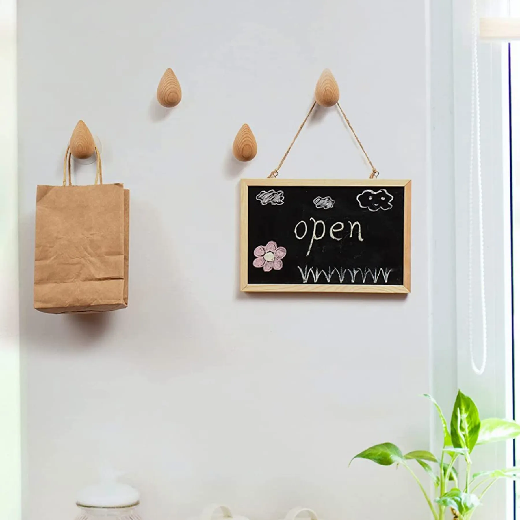 Wall Mounted Coat Hook Natural Wood Clothes Hanger Decorative Water Drop Design Wall Mounted Coat Hook Natural Wood Clothes Hanger Decorative Water Drop Design