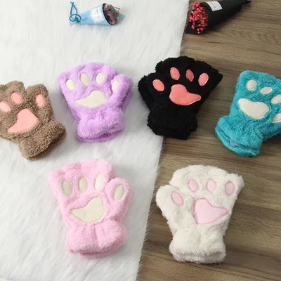 Warm Fingerless Cat Paw Mittens
