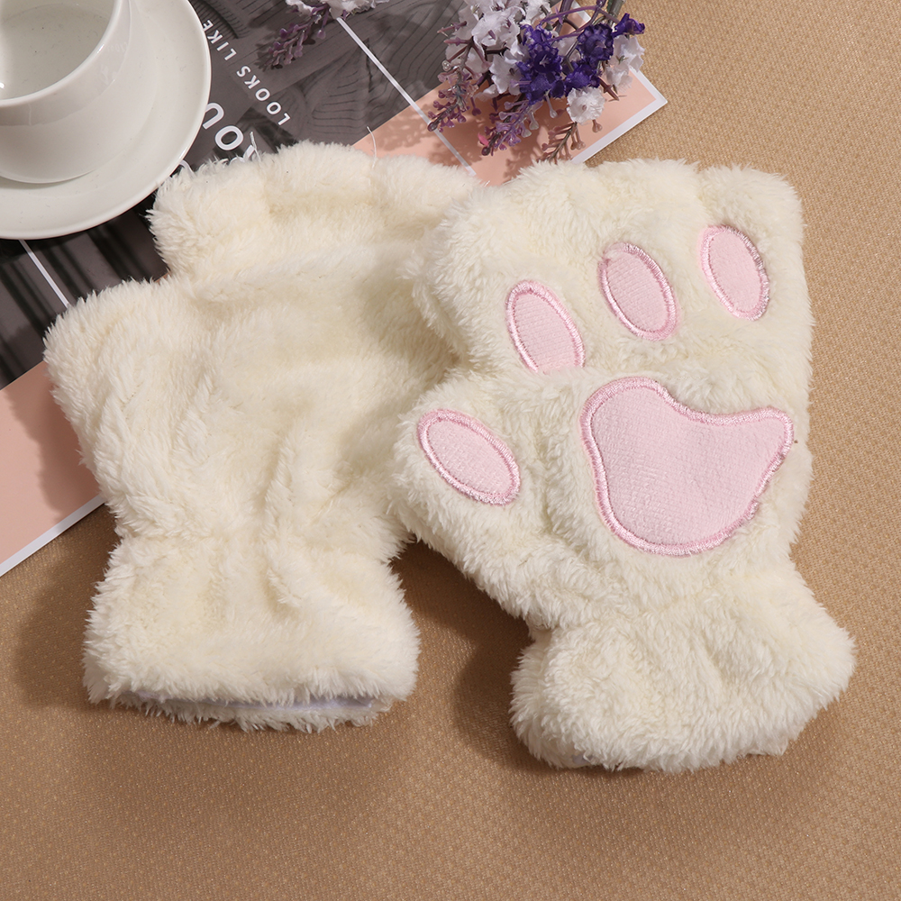Warm Fingerless Cat Paw Mittens