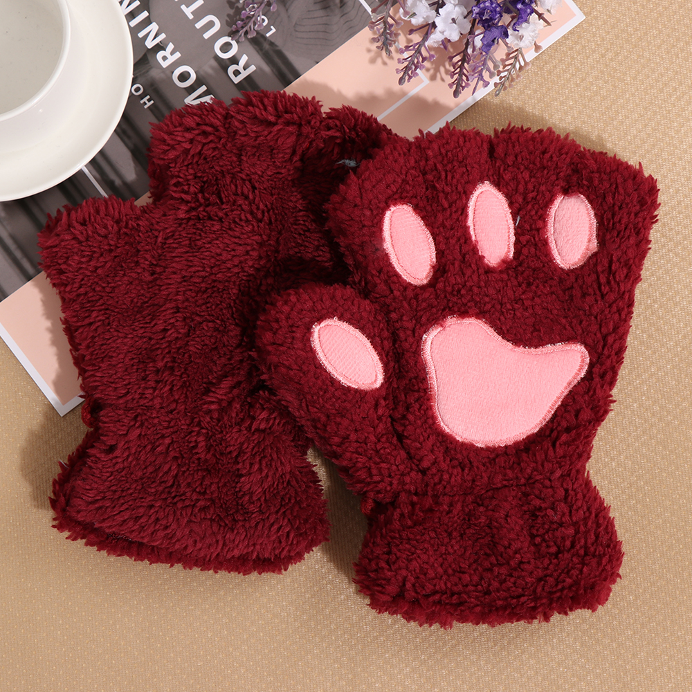 Warm Fingerless Cat Paw Mittens