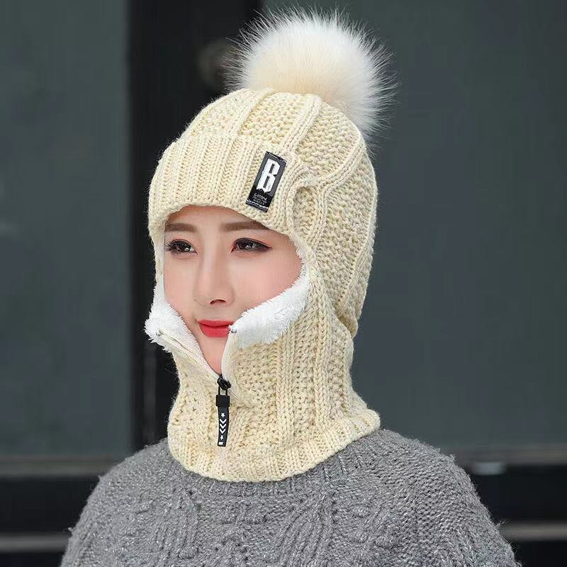 Warm Hat Knitting Plus Fleece Hair Five Gold Zipper Ear Protection Riding Cap Warm Hat Knitting Plus Fleece Hair Five Gold Zipper Ear Protection Riding Cap