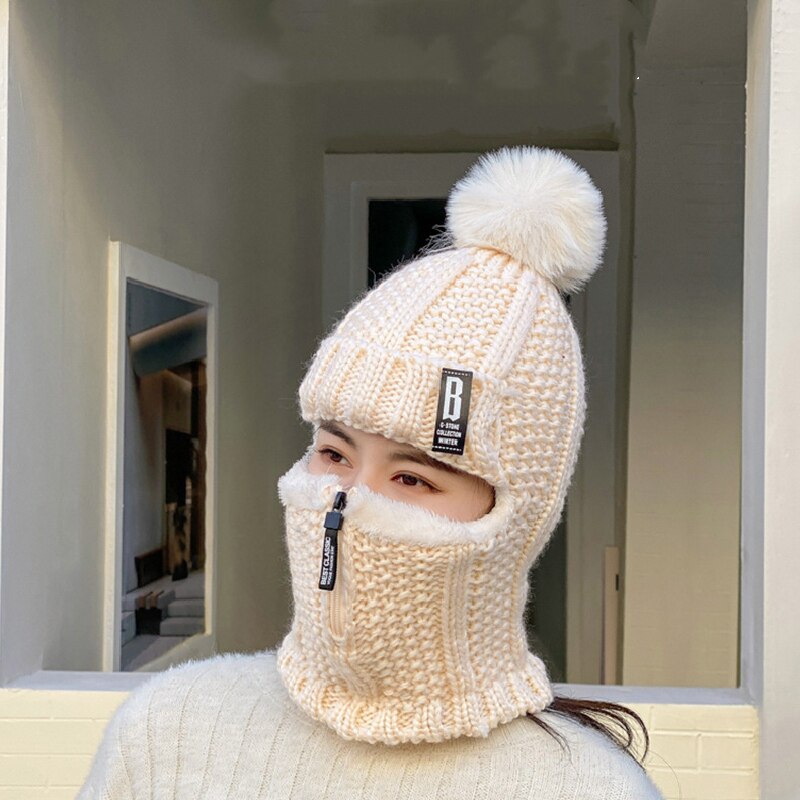 Warm Hat Knitting Plus Fleece Hair Five Gold Zipper Ear Protection Riding Cap Warm Hat Knitting Plus Fleece Hair Five Gold Zipper Ear Protection Riding Cap