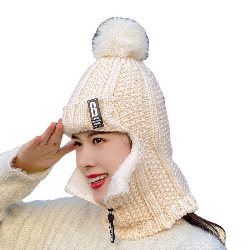 Warm Hat Knitting Plus Fleece Hair Five Gold Zipper Ear Protection Riding Cap Warm Hat Knitting Plus Fleece Hair Five Gold Zipper Ear Protection Riding Cap