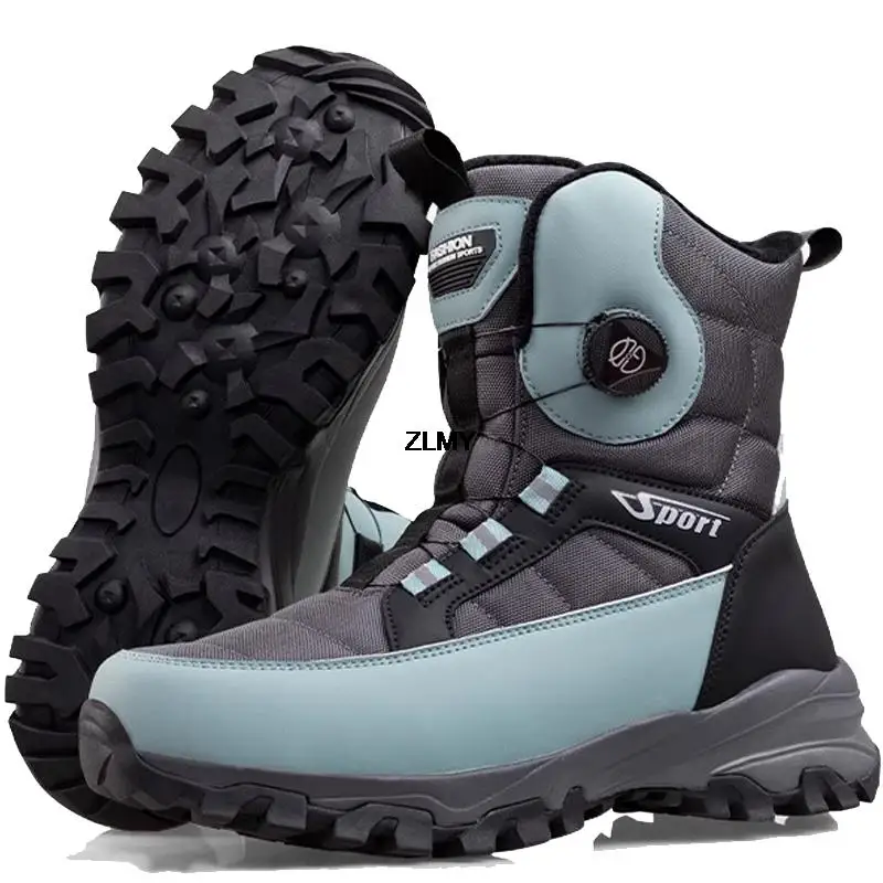 Warm Men's Snow Boots Waterproof Outdoor Winter Snowboots Rotated Button Men High Top Plush Cotton Shoes Man Winter