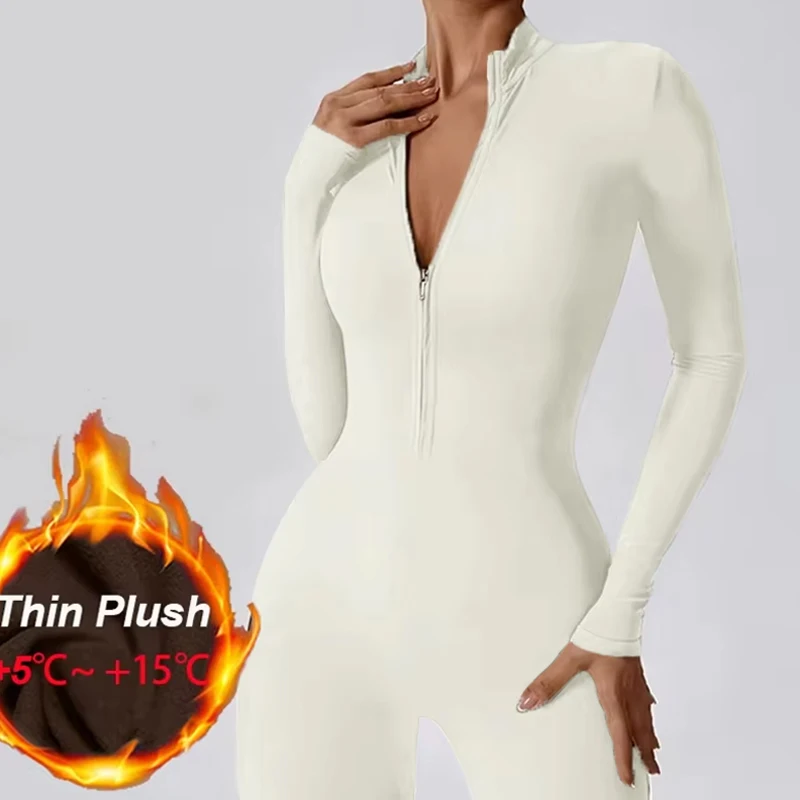 Warm Thin Fleece Jumpsuits Women's Tracksuit Winter One-Piece Sports Suit Black Fitness Jumpsuit Long Sleeves Workout Warm Thin Fleece Jumpsuits Women's Tracksuit Winter One-Piece Sports Suit Black Fitness Jumpsuit Long Sleeves Workout