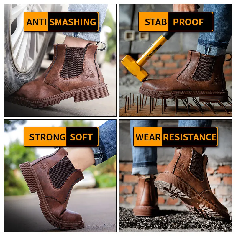 Water Proof Safety Work Shoes For Men Steel Head Leather Boots Male Footwear Indestructible Construction Work Shoes Water Proof Safety Work Shoes For Men Steel Head Leather Boots Male Footwear Indestructible Construction Work Shoes