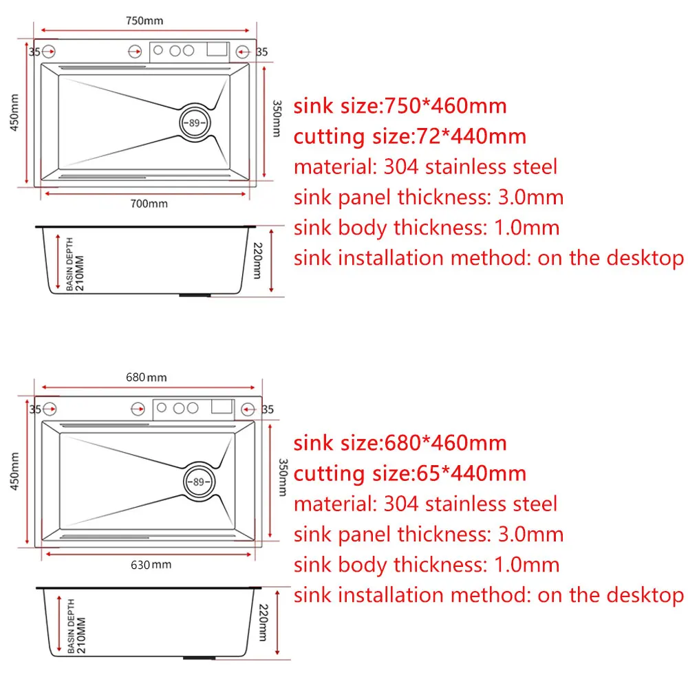 Waterfall Kitchen Sink 304 Stainless Steel Sink Large Single Basin with Multifunction LED Waterfall Faucet Above Counter Waterfall Kitchen Sink 304 Stainless Steel Sink Large Single Basin with Multifunction LED Waterfall Faucet Above Counter
