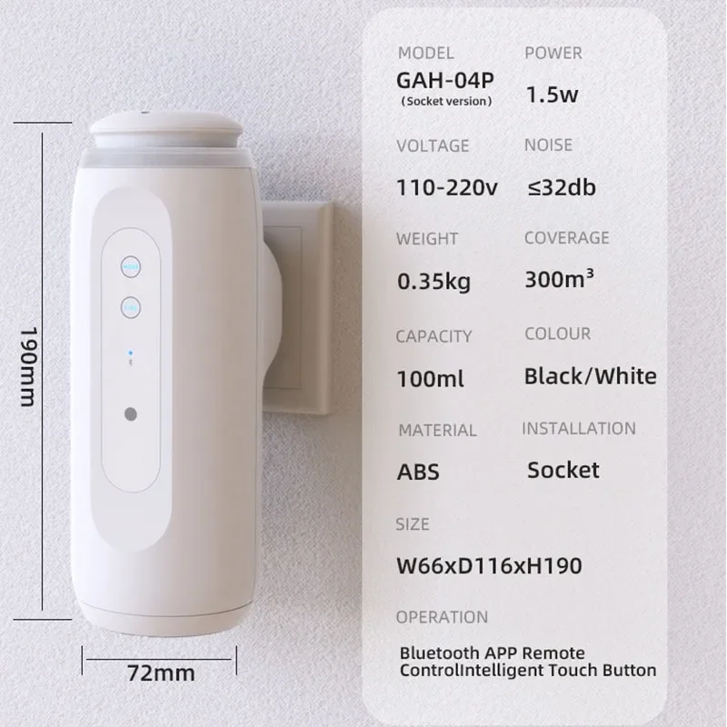Waterless Essential Oil Diffuser Wall Plug Aroma Oil Diffuser Cool Mist Electric Scent Machine Smart Bluetooth Control