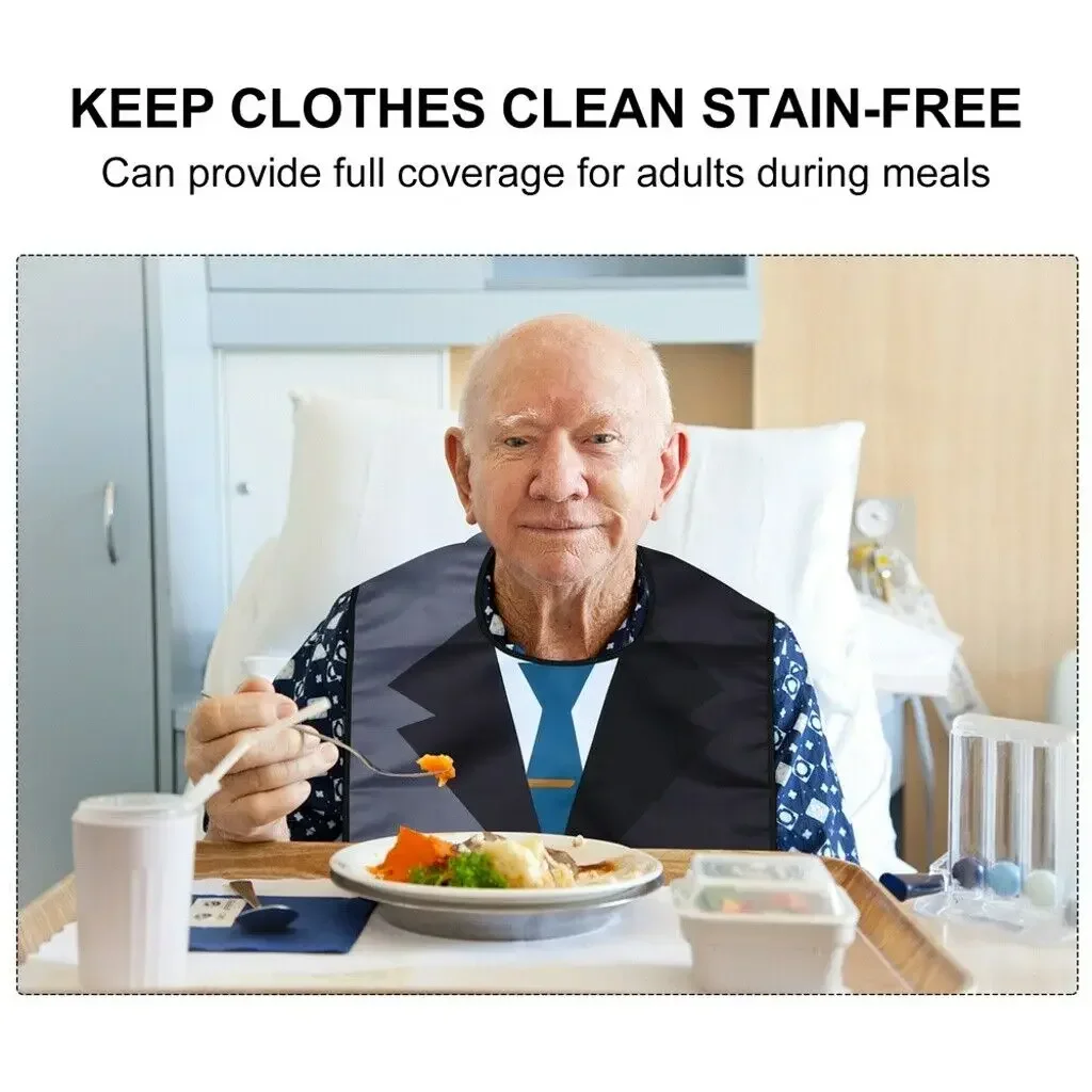 Waterproof Adult Bibs for Eating Washable Apron Reusable Clothing Protector with Crumb Catcher For Elderly Men Women