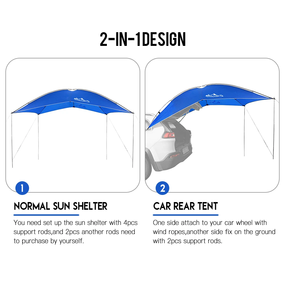 Waterproof Car Rear Tent Camping Shelter Outdoor Car Tent Beach Sun Shelter Awning Shelter Automobile Rooftop Rain