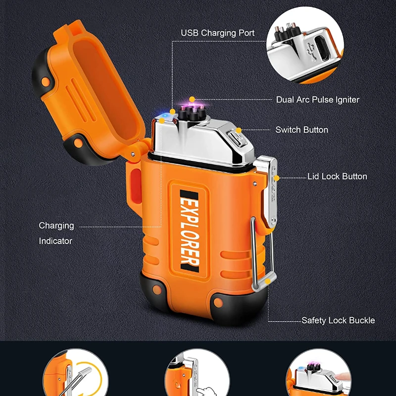 Waterproof Double Arc Lighter USB Rechargeable Windproof Plasma Lighter Outdoor Camping Flameless Waterproof Double Arc Lighter USB Rechargeable Windproof Plasma Lighter Outdoor Camping Flameless