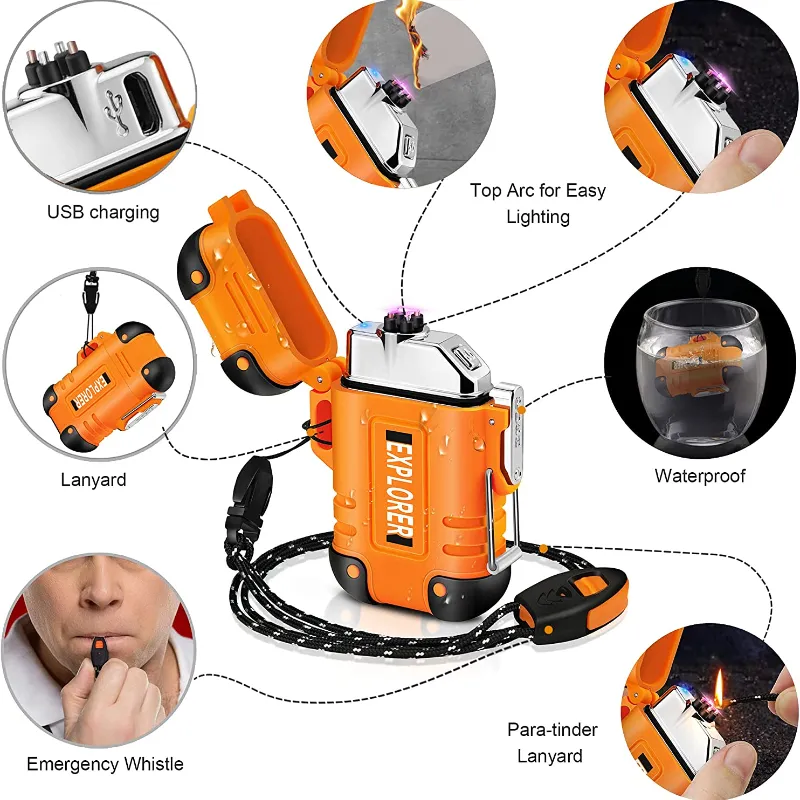 Waterproof Double Arc Lighter USB Rechargeable Windproof Plasma Lighter Outdoor Camping Flameless Waterproof Double Arc Lighter USB Rechargeable Windproof Plasma Lighter Outdoor Camping Flameless
