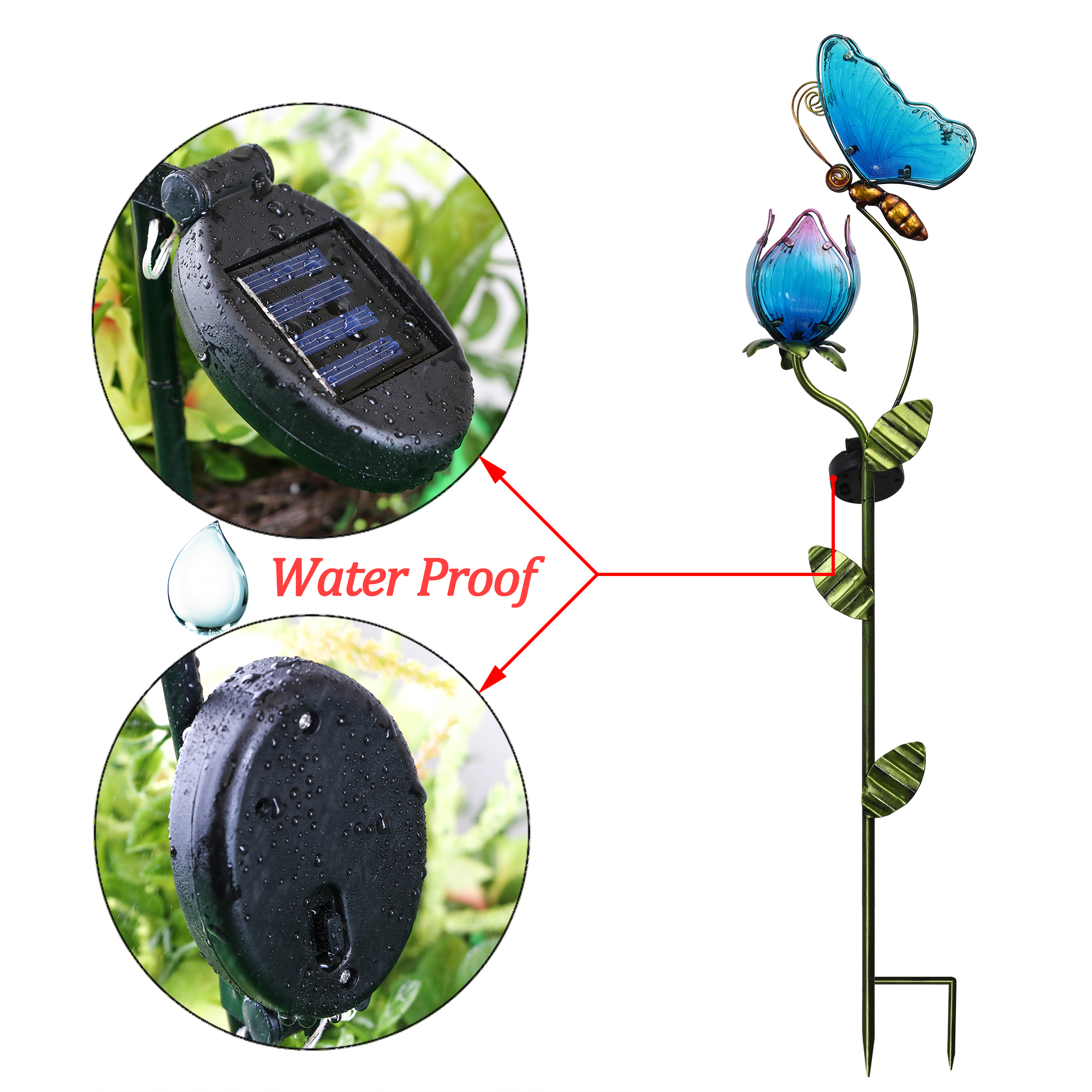 Waterproof Garden Solar Butterfly Light with Flower Waterproof Garden Solar Butterfly Light with Flower