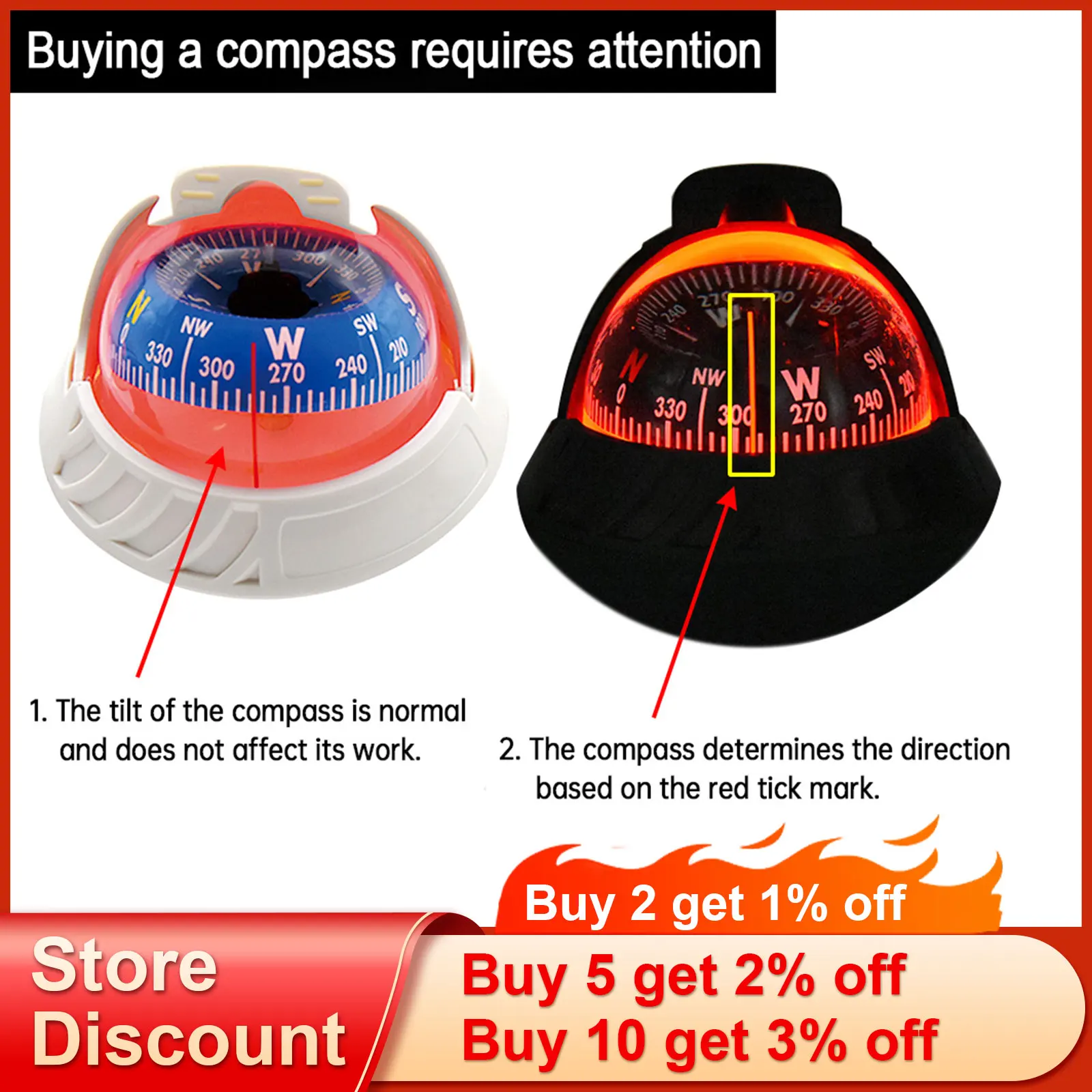 Waterproof Nautical Compass Sea Pivoting Marine Boat Compass With Electronic LED Night Light For Marine Navigation