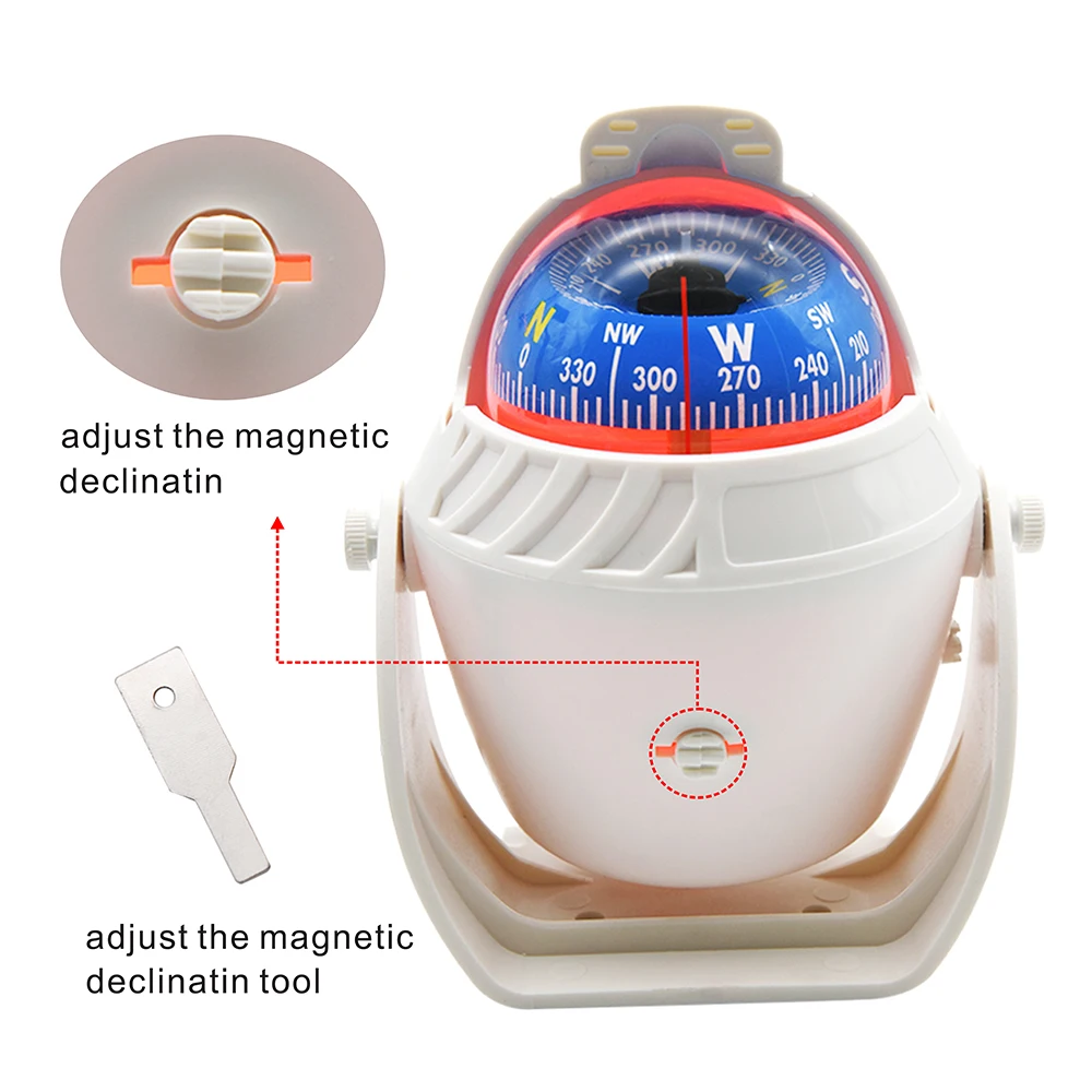 Waterproof Nautical Compass Sea Pivoting Marine Boat Compass With Electronic LED Night Light For Marine Navigation