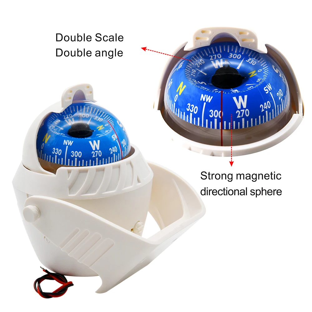 Waterproof Nautical Compass Sea Pivoting Marine Boat Compass With Electronic LED Night Light For Marine Navigation