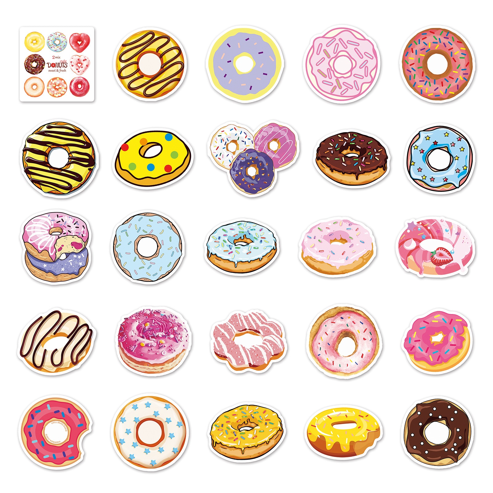 Waterproof PVC Donut Stickers (50pcs) Waterproof PVC Donut Stickers (50pcs)