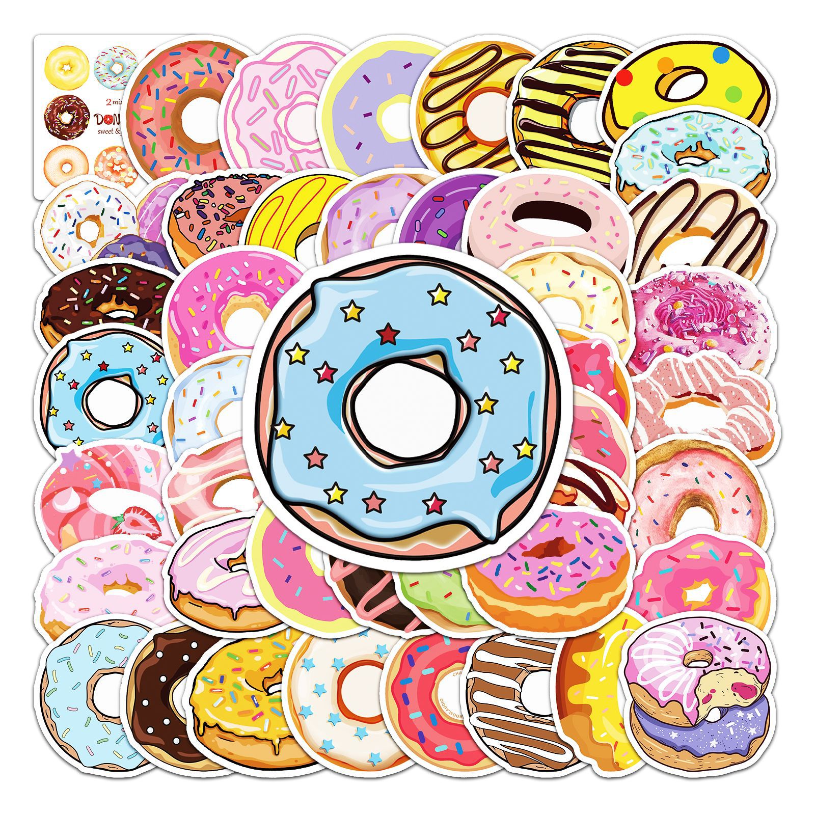 Waterproof PVC Donut Stickers (50pcs) Waterproof PVC Donut Stickers (50pcs)