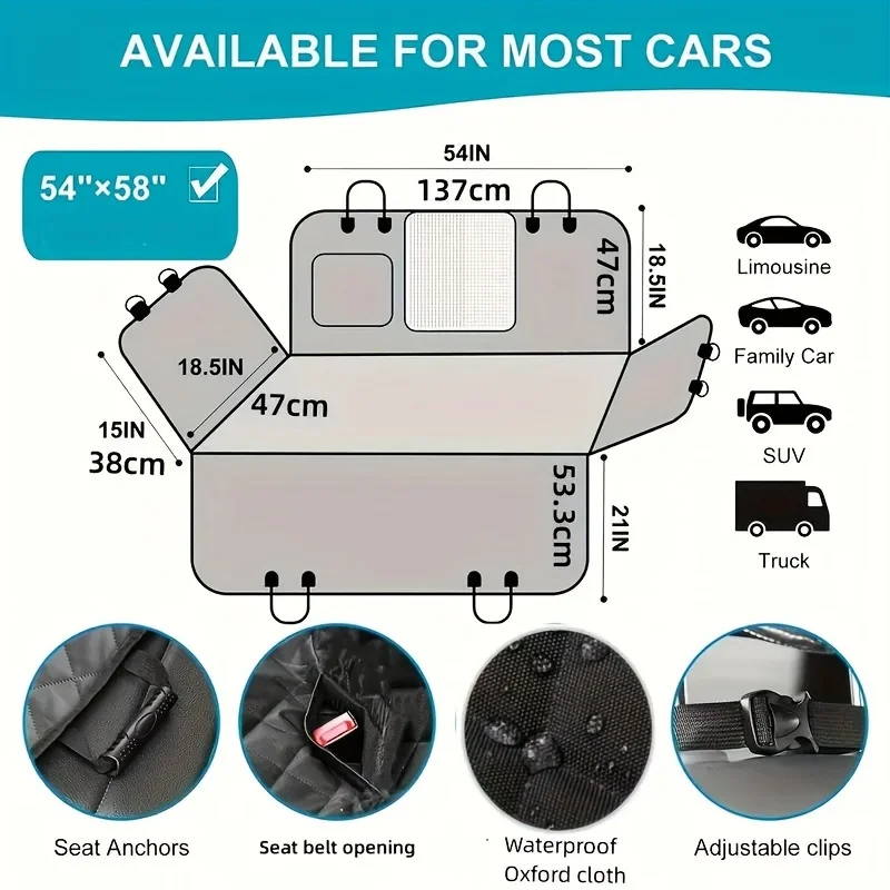 Waterproof Rear Seat Cover for Pets – Scratch-Resistant, Easy to Install, for Dogs and Cats