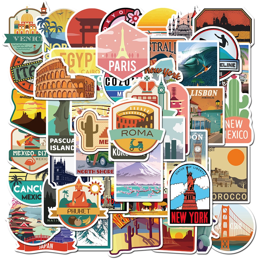 Waterproof Suitcase Travel Stickers (50pcs) Waterproof Suitcase Travel Stickers (50pcs)
