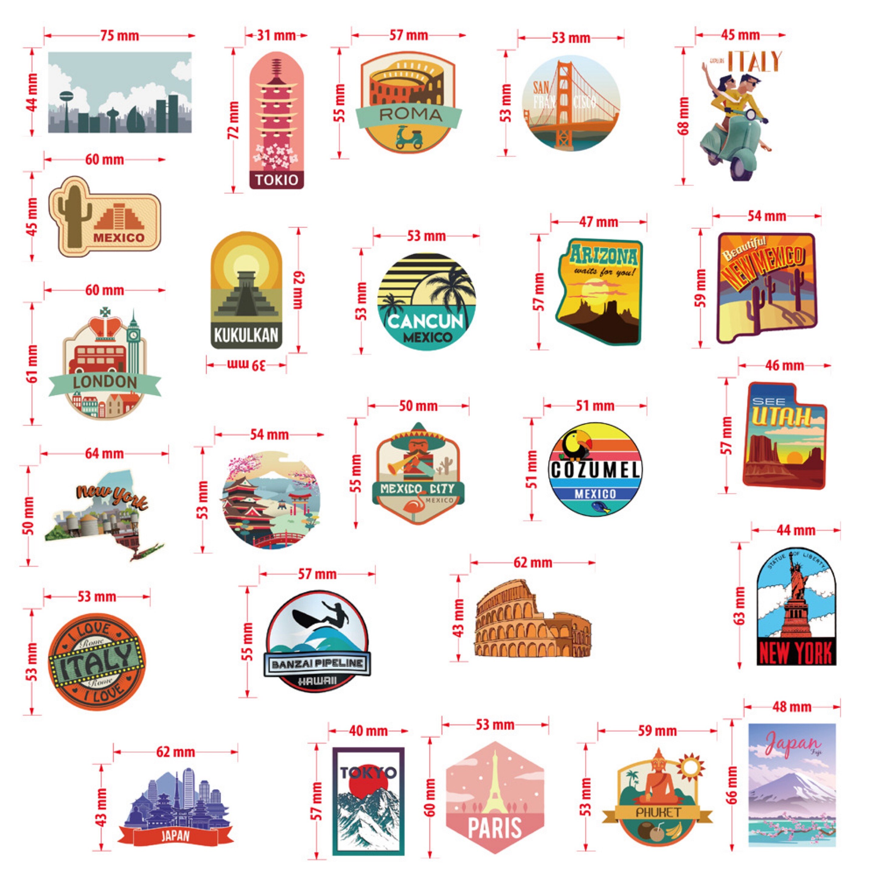 Waterproof Suitcase Travel Stickers (50pcs)