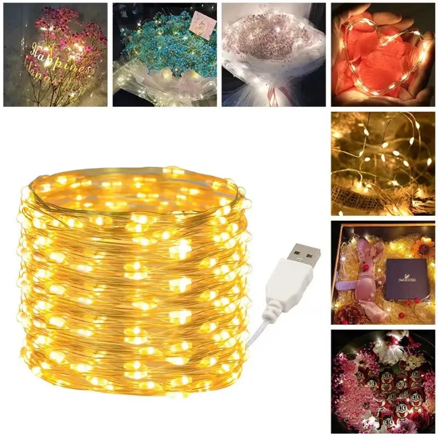 Waterproof USB LED Lights String Copper Wire Fairy Garland Light Lamp Christmas Wedding Party Holiday Lighting wreath