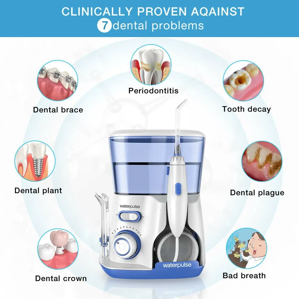 Waterpulse V300G Oral Irrigator 5pcs Tips Dental Water Flosser Electric Cleaner 800ml Oral Hygiene Dental Flosser For