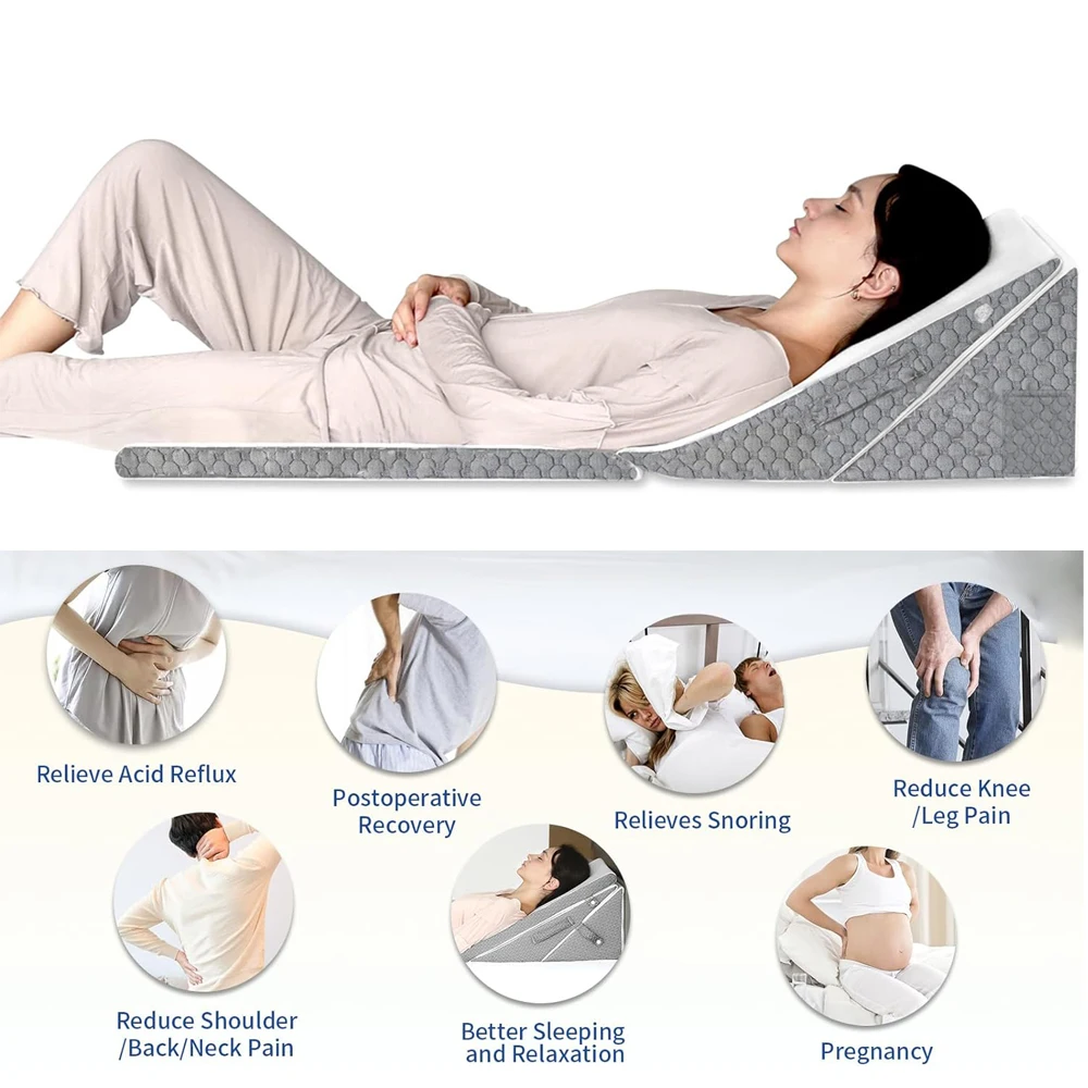 Wedge Pillow Set for Acid Reflux Gerd Snoring Back Knee Pain Adjustable Folding Triangle Pillow Headrest for Sleeping Wedge Pillow Set for Acid Reflux Gerd Snoring Back Knee Pain Adjustable Folding Triangle Pillow Headrest for Sleeping