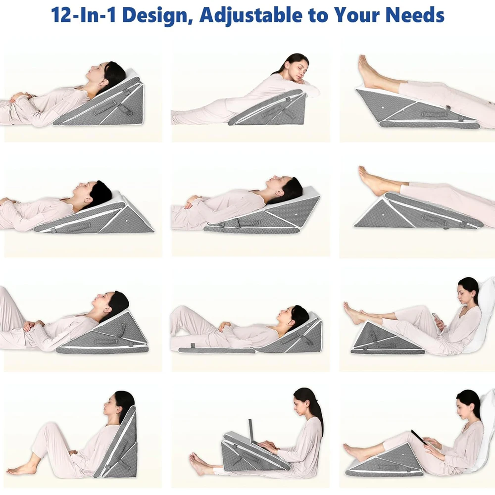 Wedge Pillow Set for Acid Reflux Gerd Snoring Back Knee Pain Adjustable Folding Triangle Pillow Headrest for Sleeping Wedge Pillow Set for Acid Reflux Gerd Snoring Back Knee Pain Adjustable Folding Triangle Pillow Headrest for Sleeping