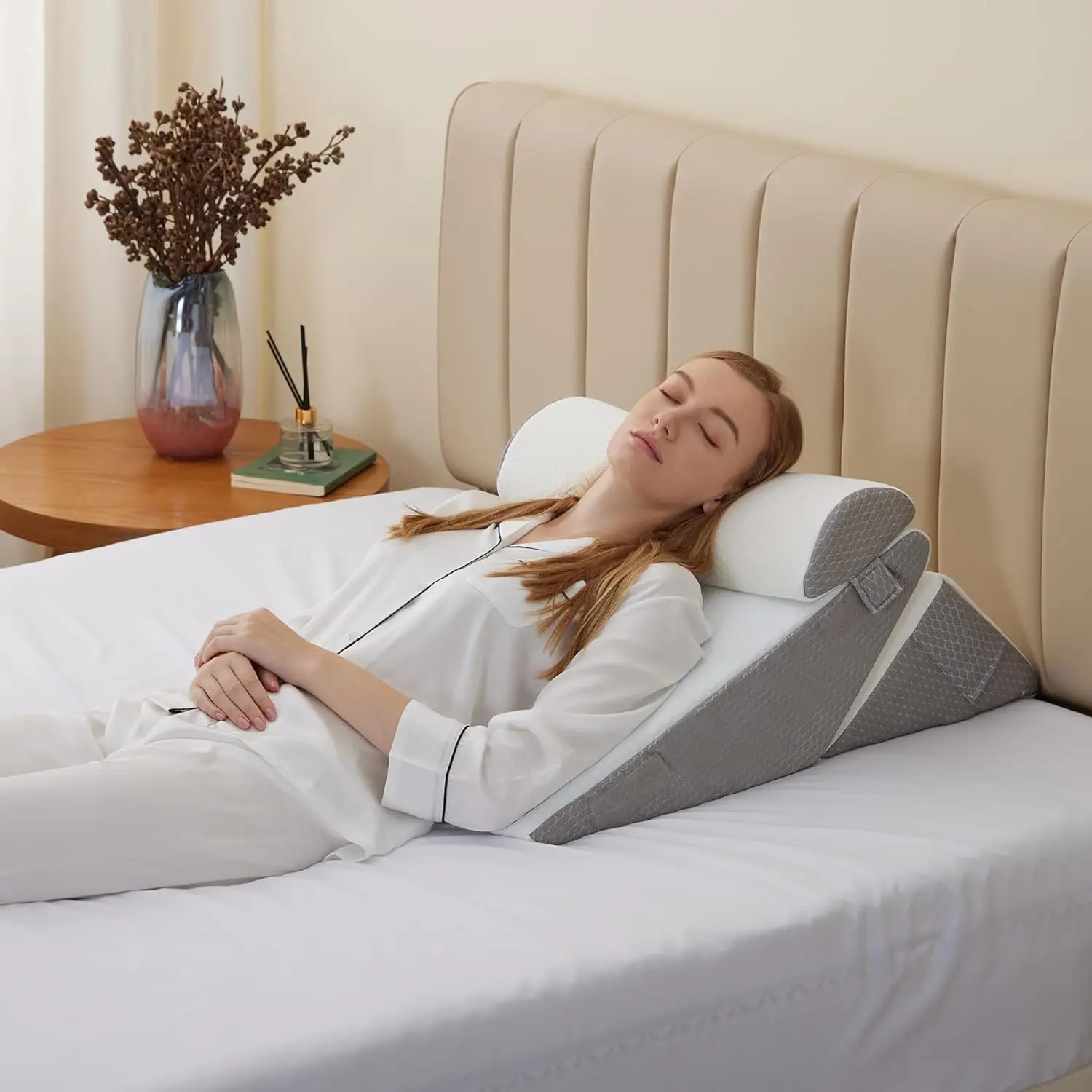 Wedge Pillow Set for Acid Reflux Gerd Snoring Back Knee Pain Adjustable Folding Triangle Pillow Headrest for Sleeping Wedge Pillow Set for Acid Reflux Gerd Snoring Back Knee Pain Adjustable Folding Triangle Pillow Headrest for Sleeping
