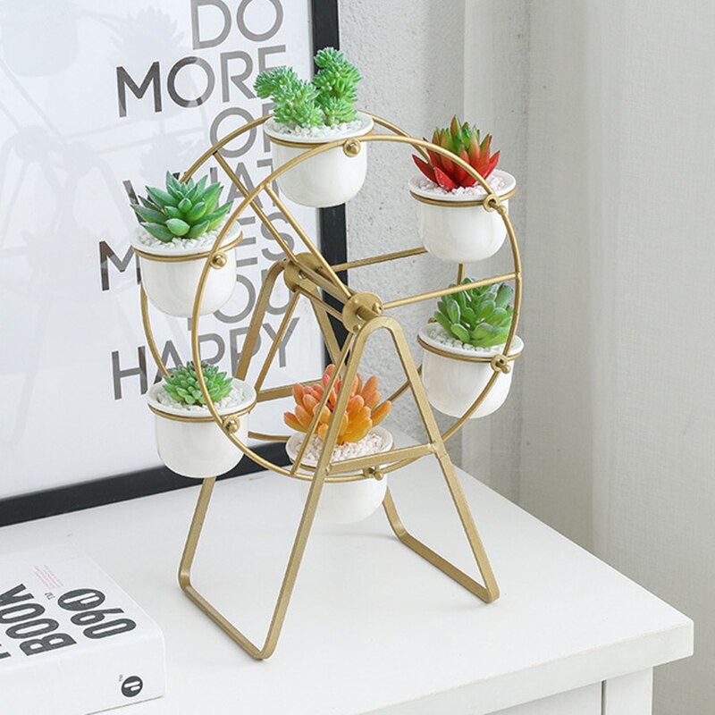 Wheel Plant Stand with White Ceramic Pots Wheel Plant Stand with White Ceramic Pots