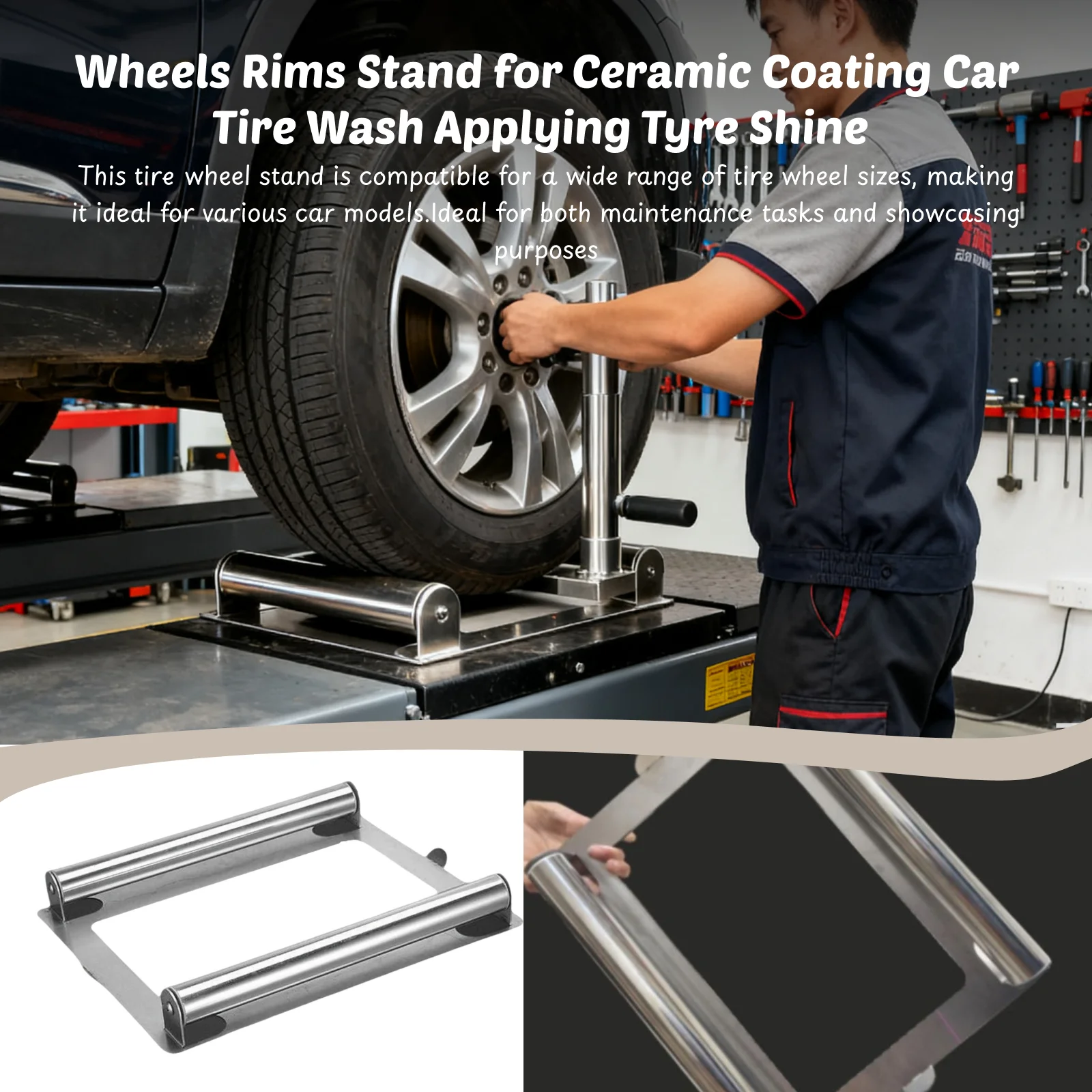 Wheels Rims Stand Garage Accessory Wheel Detailing Stand for Rim Cleaning Applying Tyre Shine Car Tire Wash Ceramic