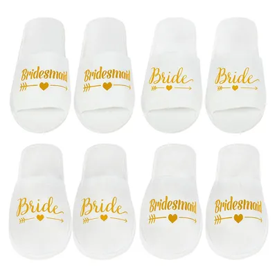 White and Gold Bridal Party Slippers White and Gold Bridal Party Slippers