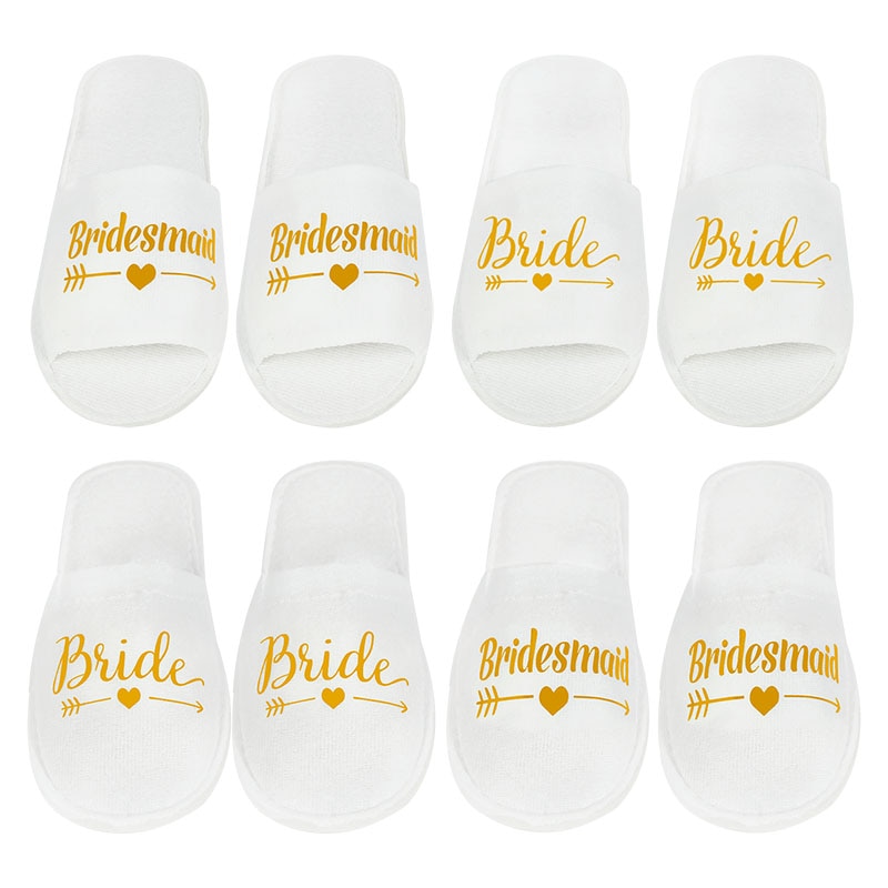 White and Gold Bridal Party Slippers