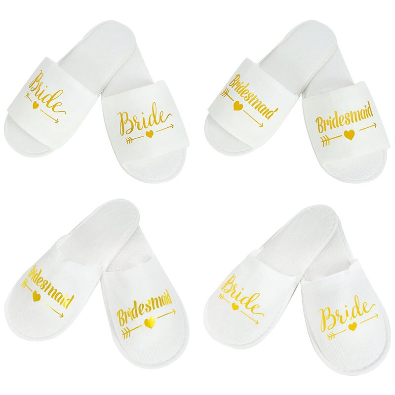 White and Gold Bridal Party Slippers White and Gold Bridal Party Slippers