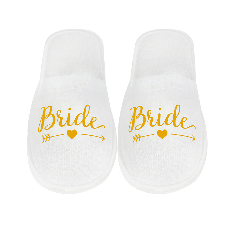 White and Gold Bridal Party Slippers White and Gold Bridal Party Slippers