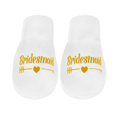White and Gold Bridal Party Slippers White and Gold Bridal Party Slippers