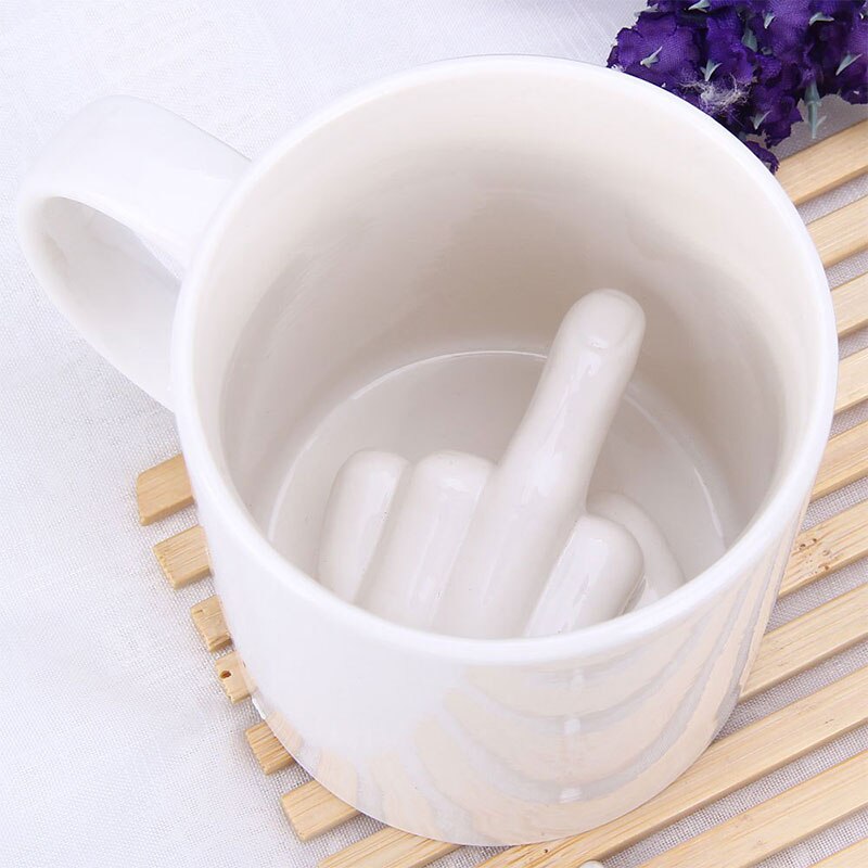 White Ceramic Middle Finger Coffee Mug