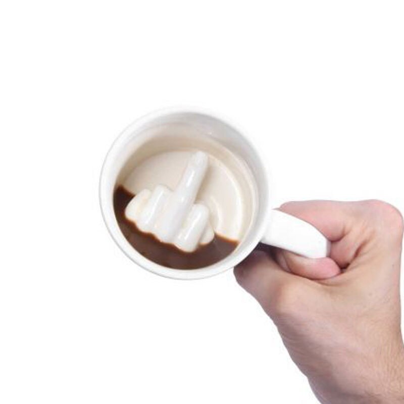 White Ceramic Middle Finger Coffee Mug