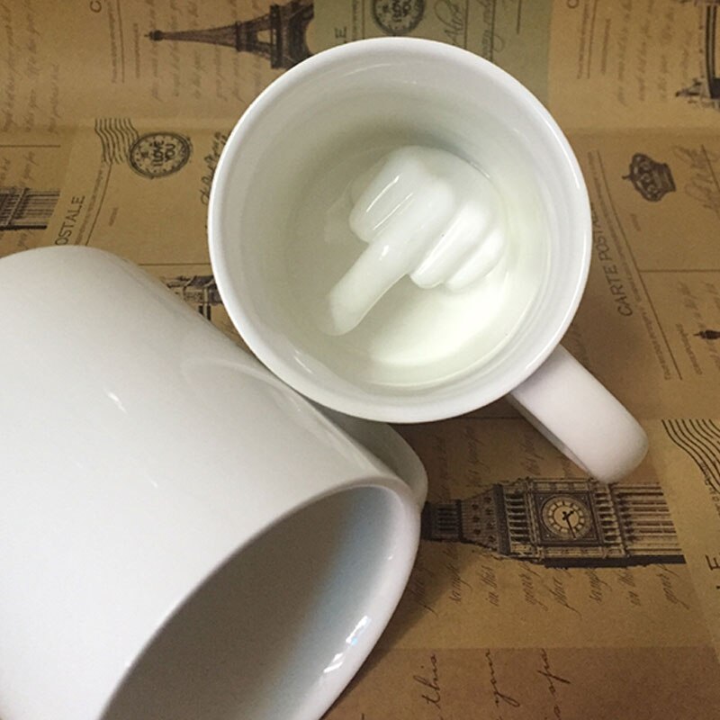 White Ceramic Middle Finger Coffee Mug