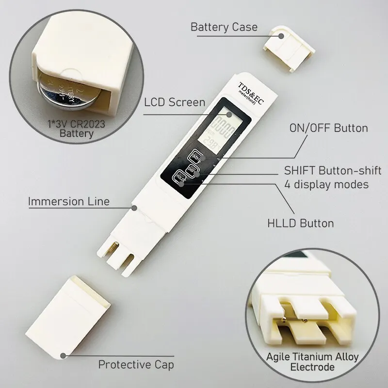 White Digital Water Quality Tester TDS EC Meter Range 0 to 9990 Multifunctional Water Purity Temperature TEMP PPM Tester White Digital Water Quality Tester TDS EC Meter Range 0 to 9990 Multifunctional Water Purity Temperature TEMP PPM Tester