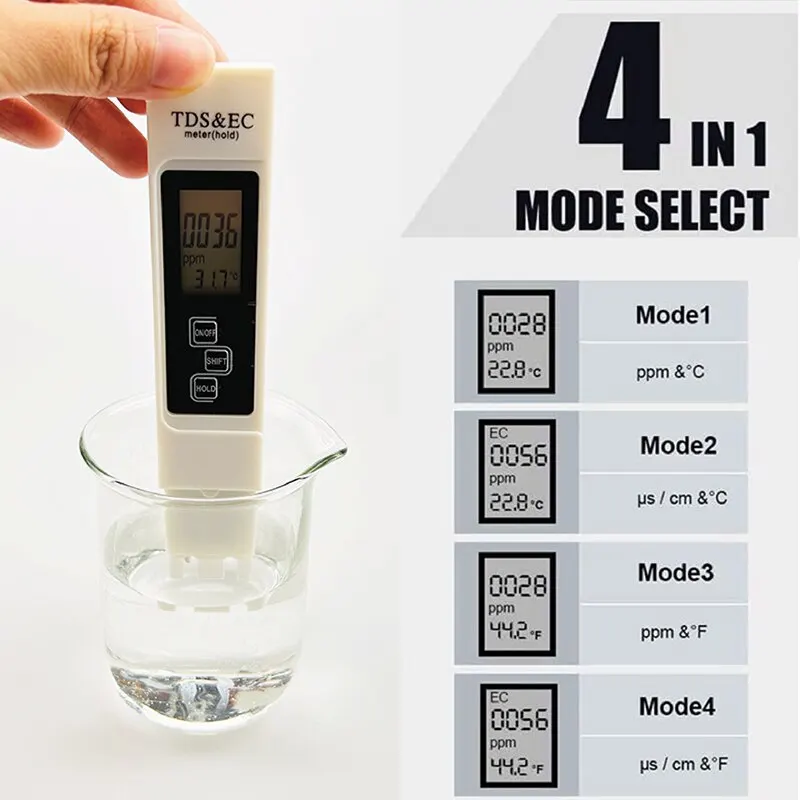 White Digital Water Quality Tester TDS EC Meter Range 0 to 9990 Multifunctional Water Purity Temperature TEMP PPM Tester White Digital Water Quality Tester TDS EC Meter Range 0 to 9990 Multifunctional Water Purity Temperature TEMP PPM Tester