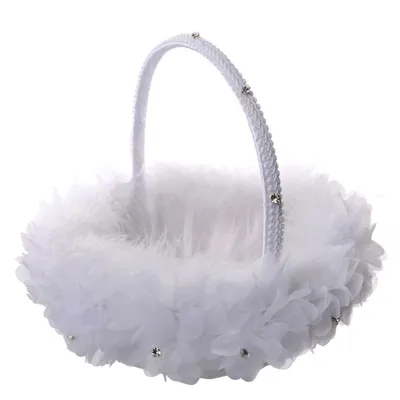 White Fabric Lace Flower Basket for Wedding White Fabric Lace Flower Basket for Wedding
