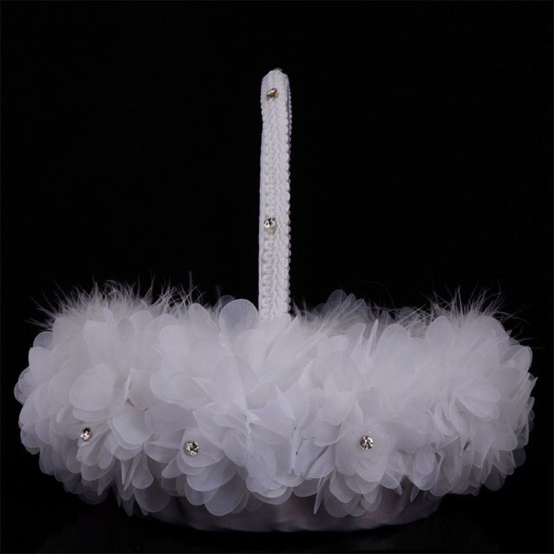 White Fabric Lace Flower Basket for Wedding White Fabric Lace Flower Basket for Wedding