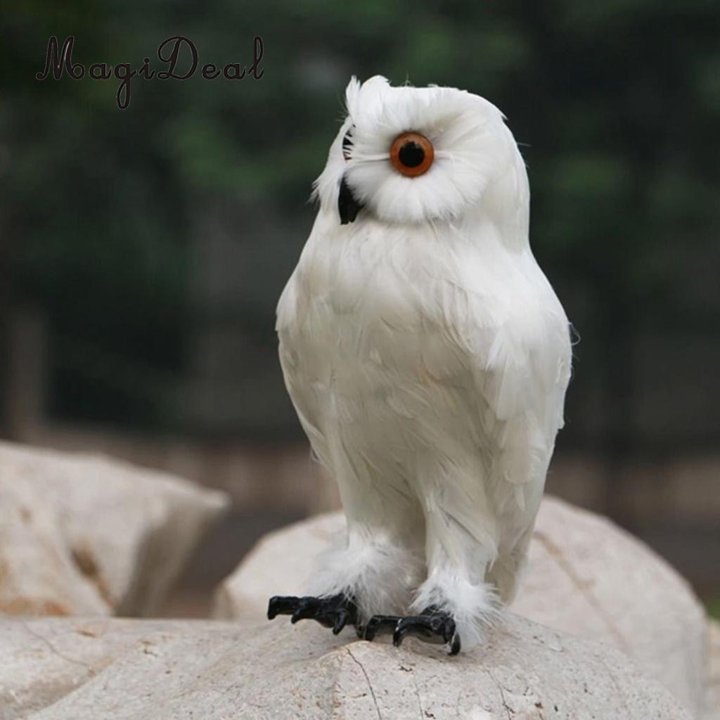 White Feathered Realistic Fake Owl for Garden