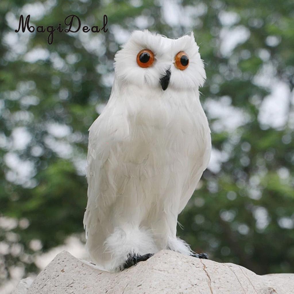 White Feathered Realistic Fake Owl for Garden
