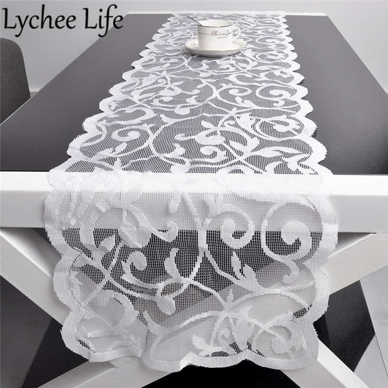 White Long Lace Table Runner